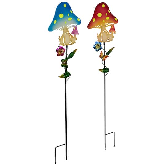 3ft. Solar Powered Mushroom Outdoor Garden Stakes, 2ct.